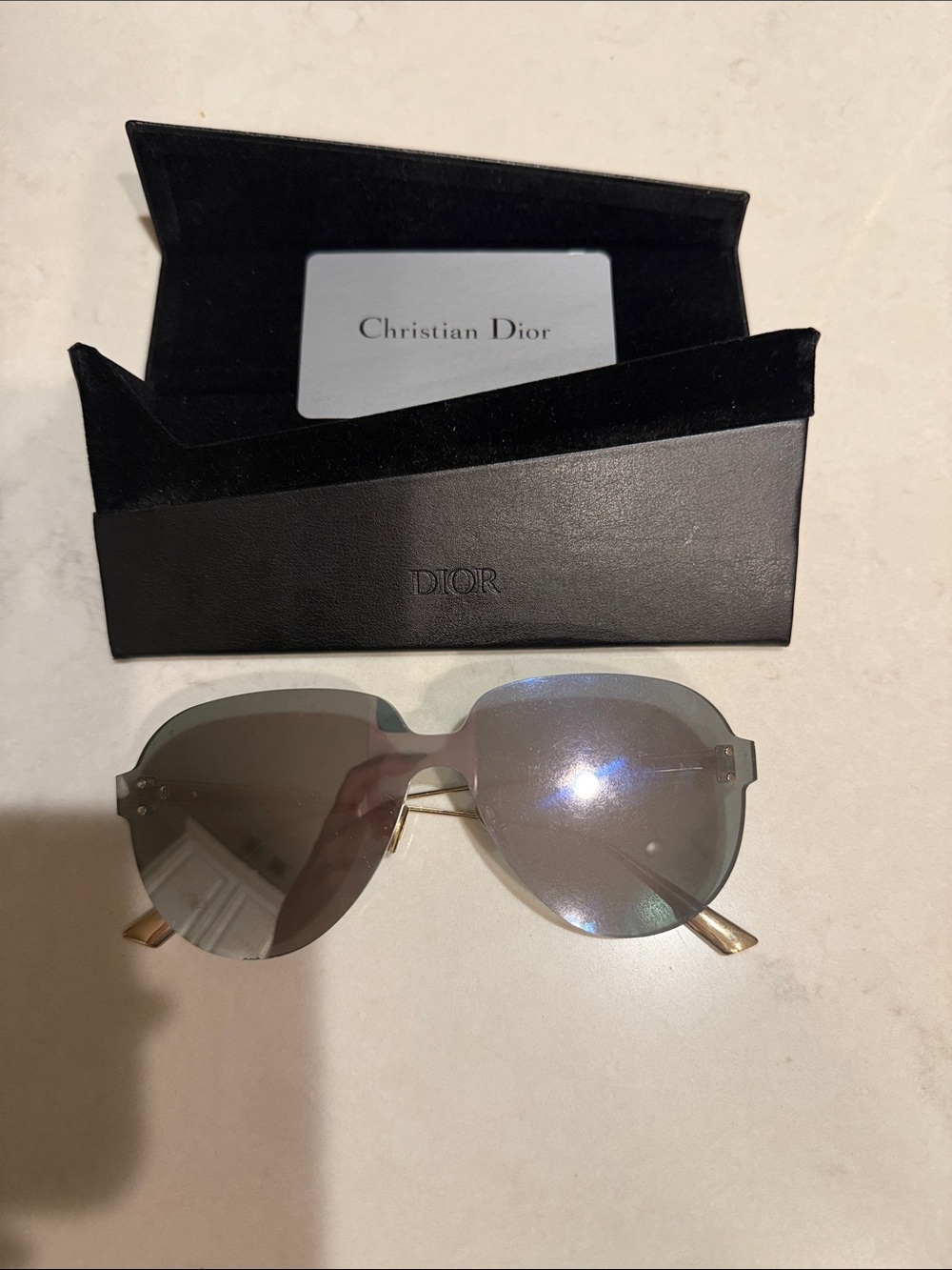 Dior Rimless Sunglasses with Grey Mirrored Lenses and Gold Temples